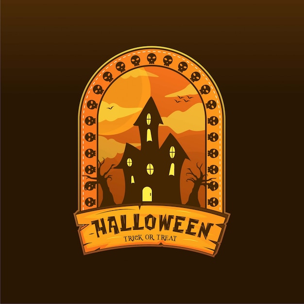 Creepy house halloween logo illustration