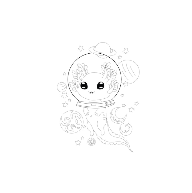 Vector creepy kawaii coloring page for kids