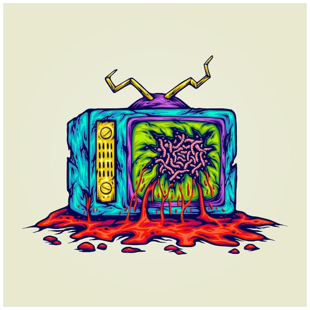 Creepy monster tv monitor logo illustrazioni dei cartoni animati