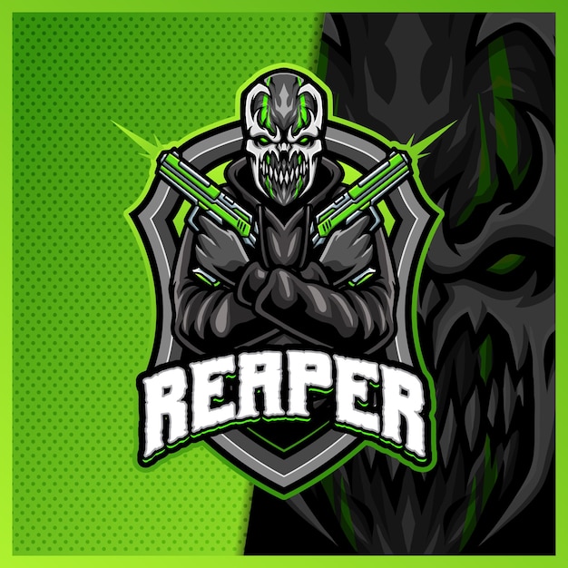 Vector creepy shooter monster mascot esport logo design illustrations template, roman cartoon style