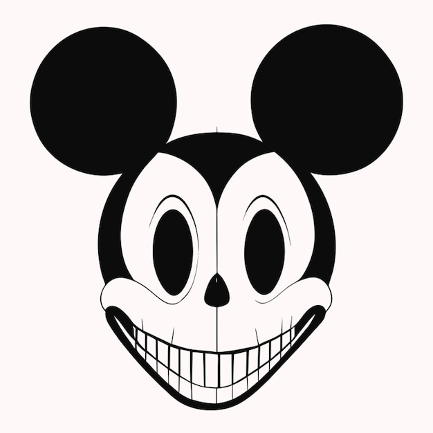 Vector creepy smily mickey mouse skull vector illustration flat 2