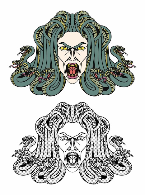 Creepy vintage medusa face isolated vector illustration clipart