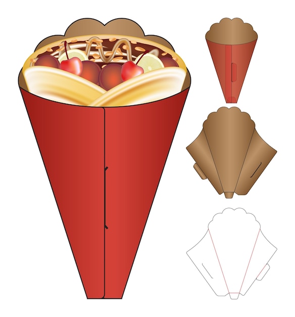 Crepe Box упаковка высечки дизайн шаблона. 3d макет