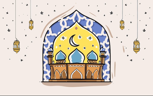 Vector crescent canvas handdrawn ramadan greetings