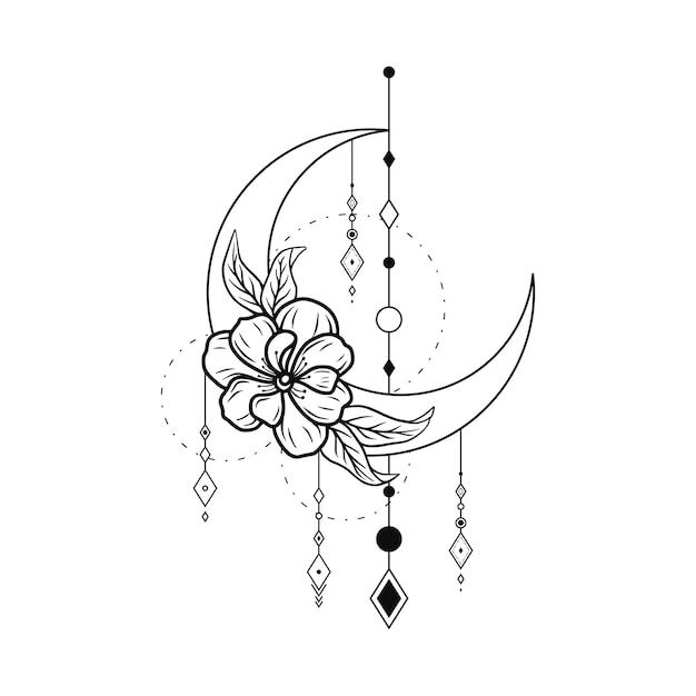 Crescent flower style moon and flower decoration elements collection