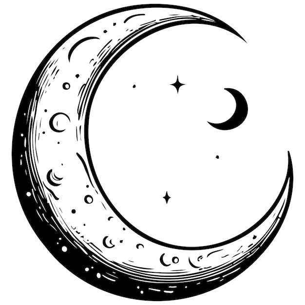 Vector crescent moon drawing line head line art black realistic sketches painting
