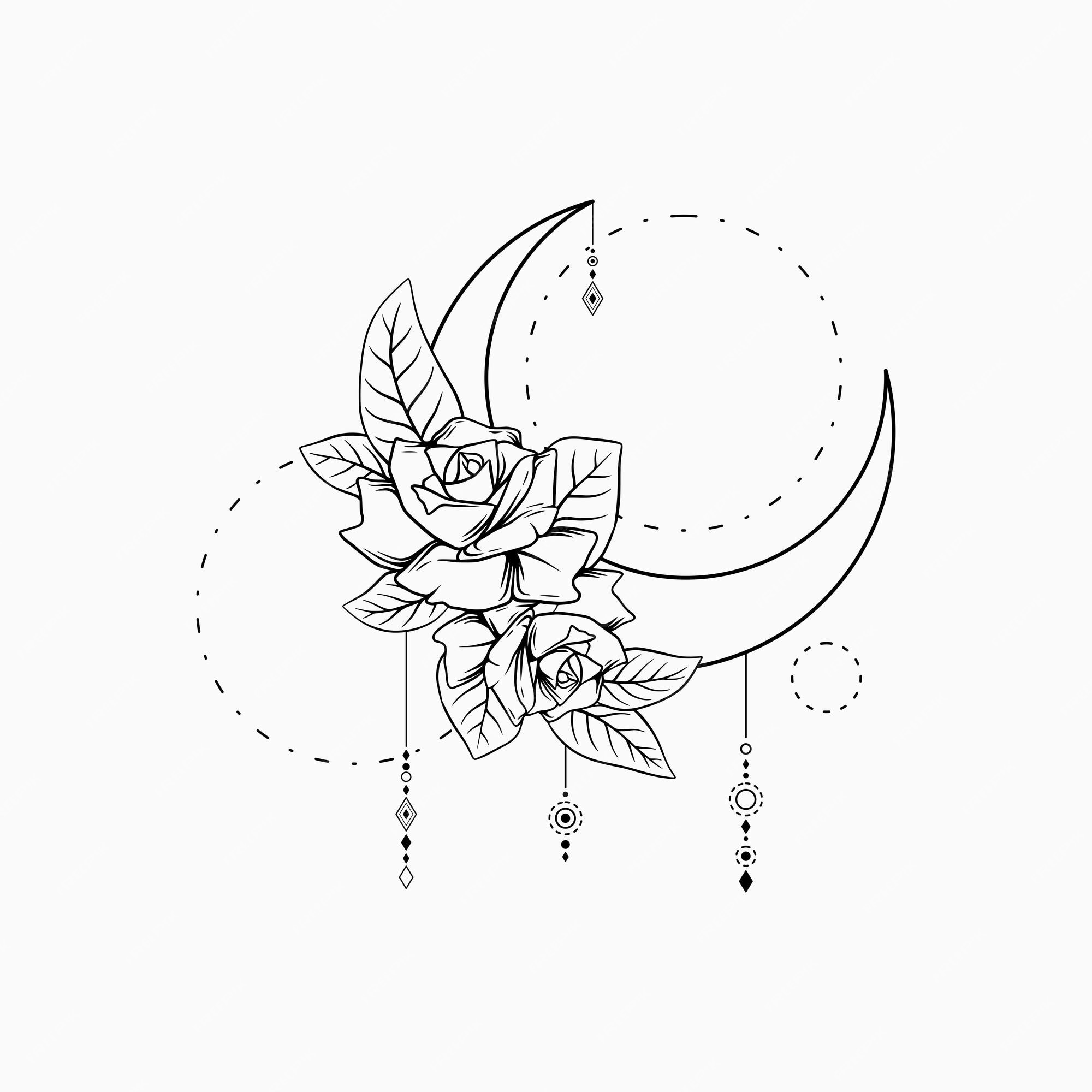 Premium Vector | Crescent moon dream catcher with beautiful floral line ...