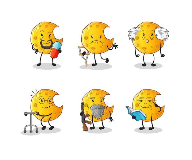 The Crescent moon elderly character. cartoon mascot vector