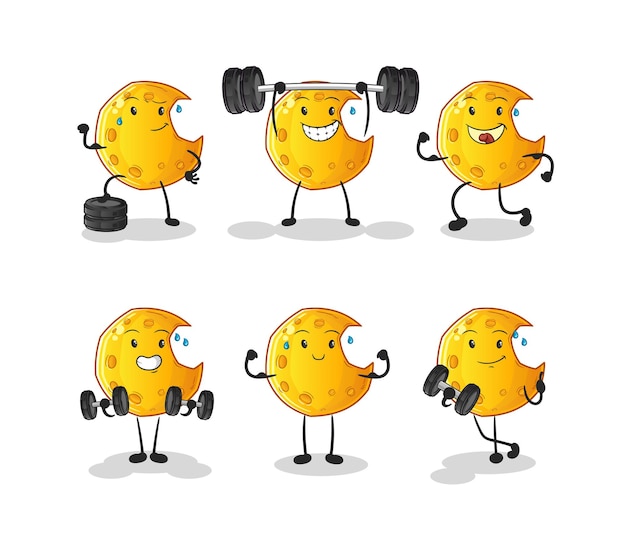 The Crescent moon exercise set character. cartoon mascot vector