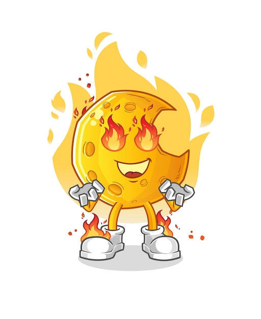 The Crescent moon on fire mascot. cartoon vector