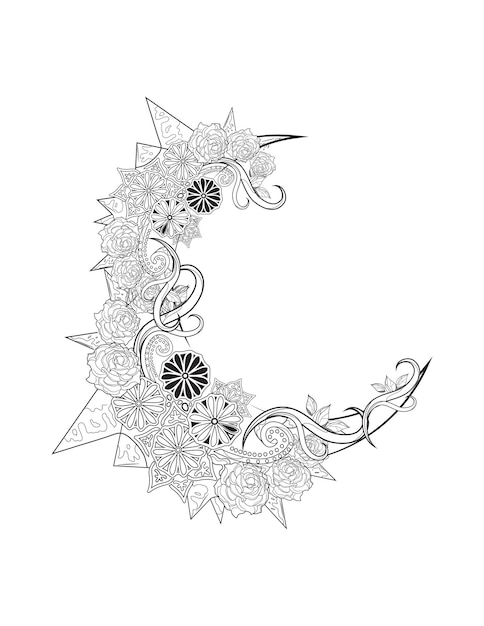 Premium Vector | Crescent moon flower decoration hand drawn ...