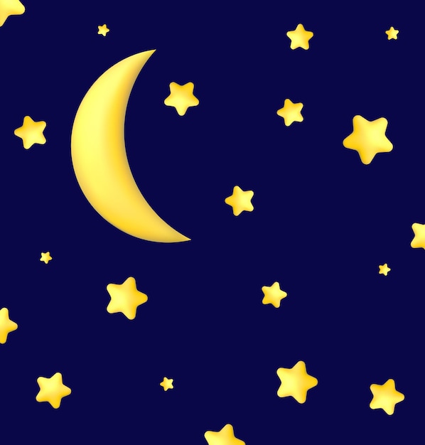 三日月の金色の星と白い雲 3 d スタイルは、青の背景に分離されました 夢の子守唄は、バナー小冊子ポスター ベクトル図の背景デザインを夢見る