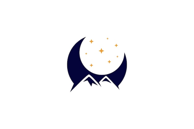 Crescent moon-logo met combinatie van bergen en sterren
