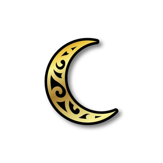 Vector crescent moon logo with gold color and carving ornament