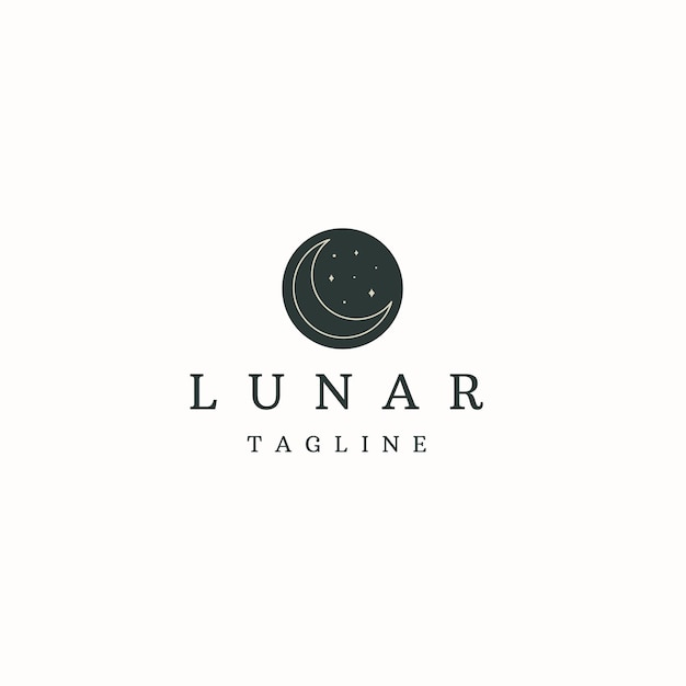 Crescent moon lunar line art style logo icon design template flat vector