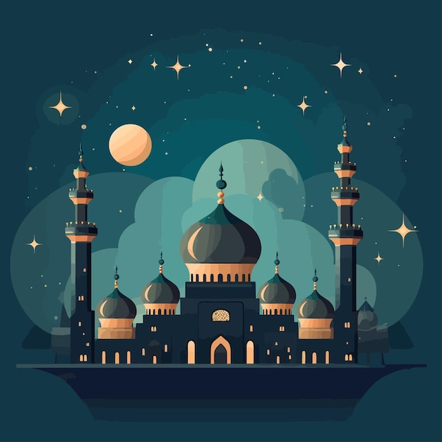 полумесяц и мечеть реалистичный Рамадан