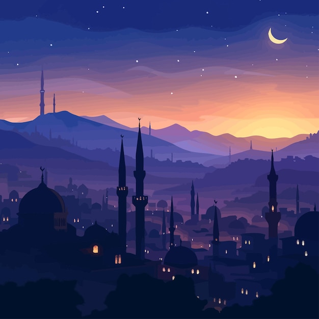 Vector crescent moon and mosque realistic vector