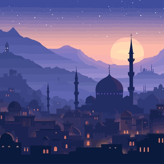 crescent moon and mosque realistic vector