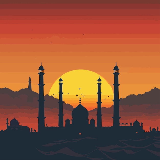 Vector crescent moon and mosque realistic vector