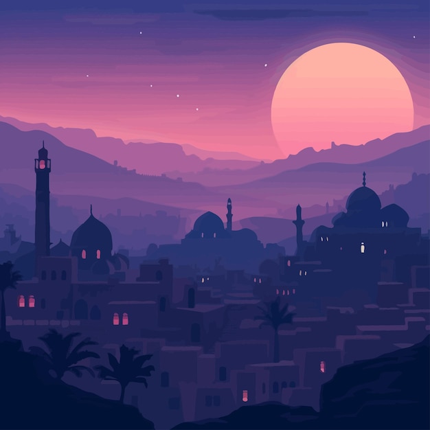 Vector crescent moon and mosque realistic vector