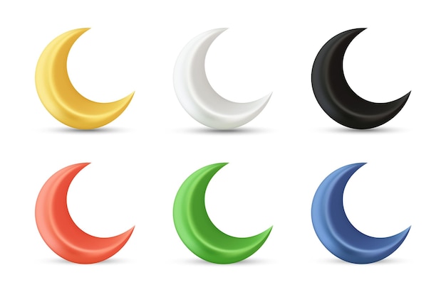 Illustrazione realistica dell'icona di vettore 3d della luna crescente con colori diversi