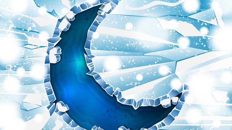 Vector crescent moon shaped ice cracks as a winter background