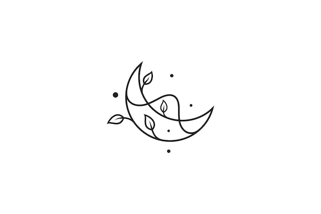 Crescent moon simple logo template with plant combination