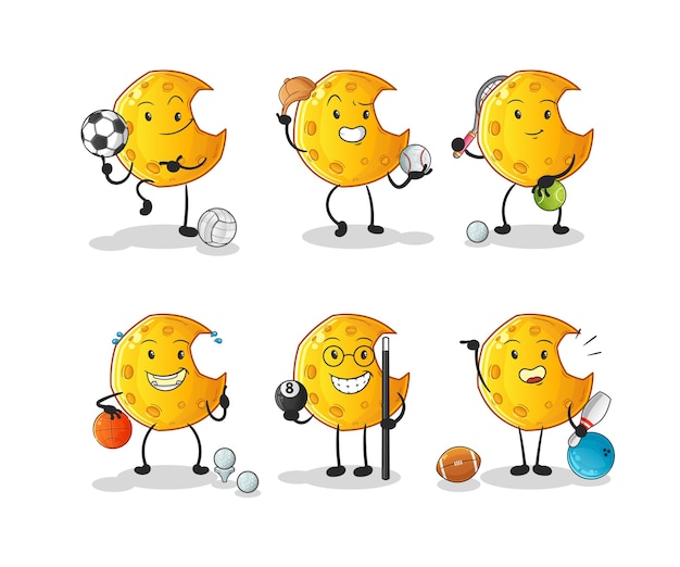 The Crescent moon sport set character. cartoon mascot vector