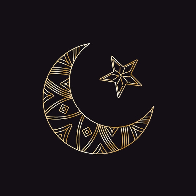 Vector a crescent moon and a star decoration lines vector illustration on a dark background