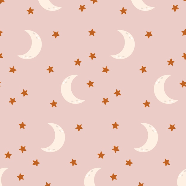 Crescent moon and stars seamless pattern