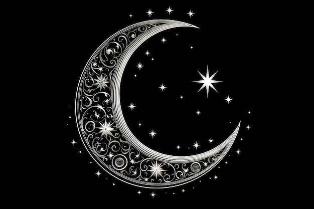 Vector crescent moon surreal astrology icon isolated