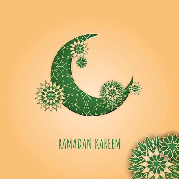 Crescent moon with line art ornament and simple mandala design for ramadan template