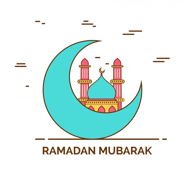 Vector crescent moon with mosque