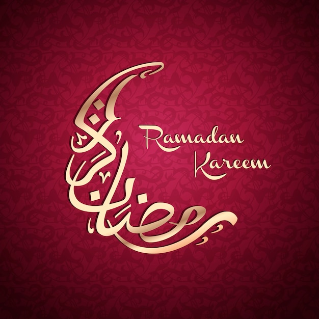 Calligrafia araba a forma di mezzaluna per ramadan kareem, sfondo rosso