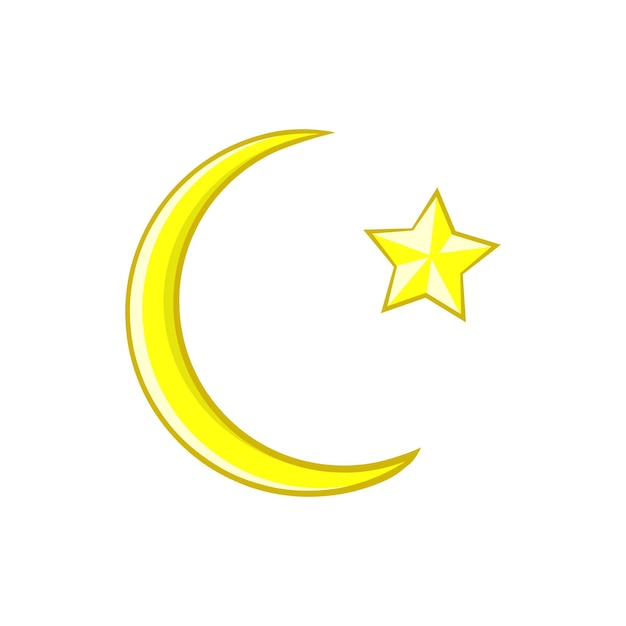 Crescent and star cartoon icon icon in cartoon style on a white background