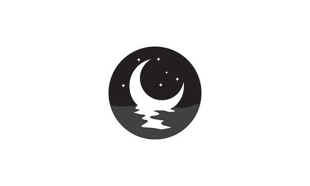 海の夜のロゴシンボルベクトルアイコンデザインイラストグラフィックと三日月
