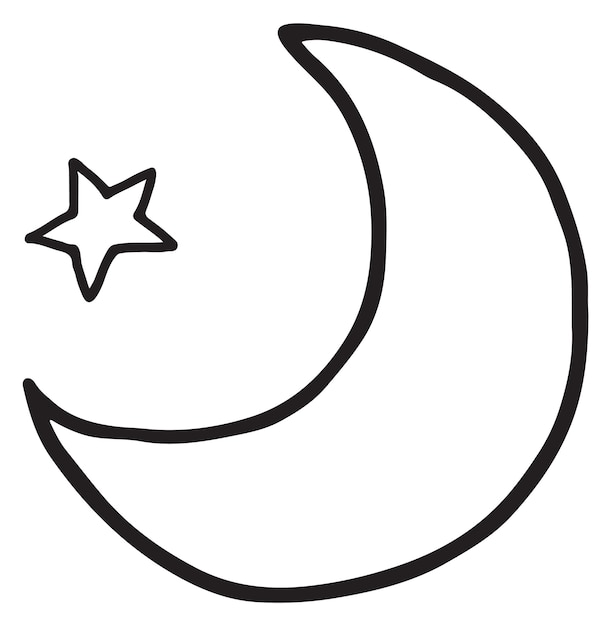 Crescent with star hand drawn sky moon