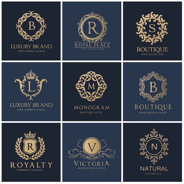 Logo di crests. design logo set di lusso per hotel, immobiliare, spa, identità di marca di moda