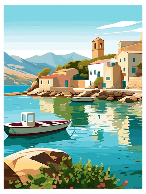 Vector crete greece decoration vintage travel poster souvenir postcard portrait painting wpa illustration