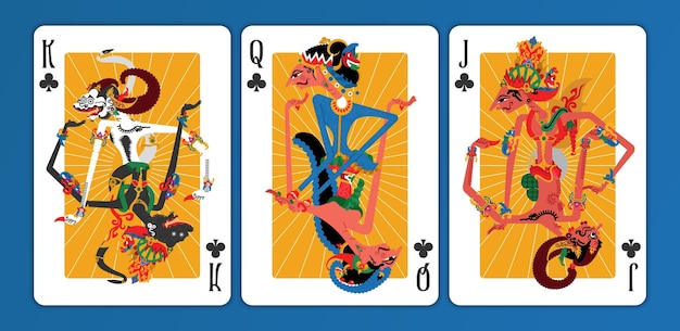 Cretive design playing cards with indonesian culture wayang illustration