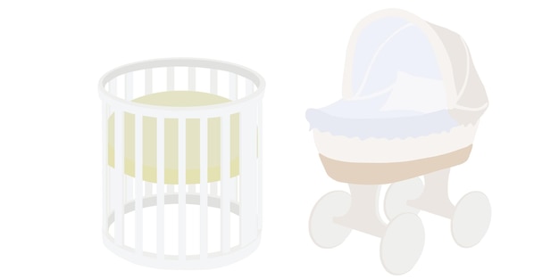 Crib for the newborn vector flat illustration child furniture on white background