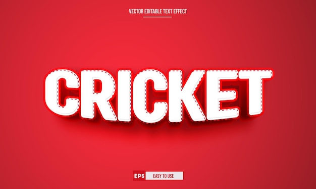 Vettore cricket 3d effetto testo vettoriale modificabile