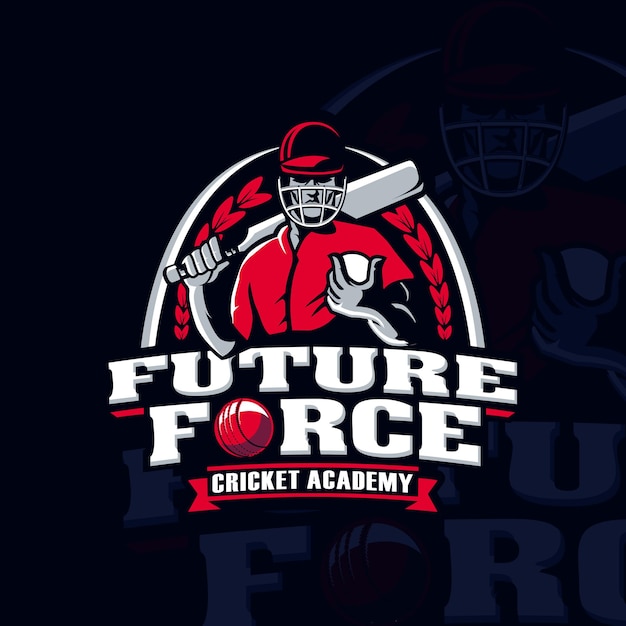 Vettore logo del giocatore di sport di cricket academy