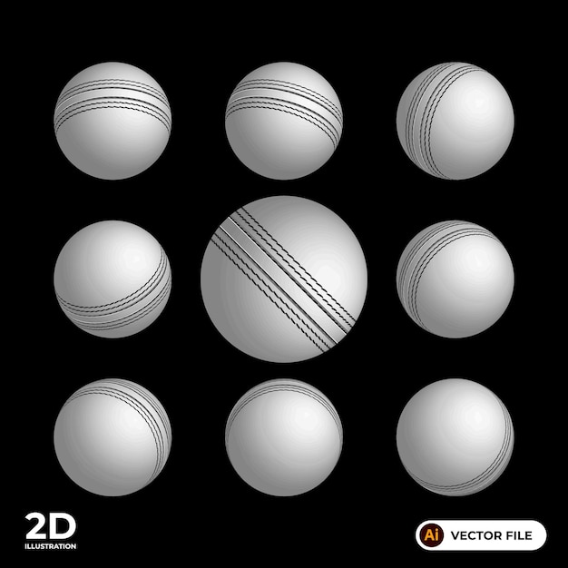 벡터 크리켓 공 3d 흰색 공 모든 측면 및 각도 벡터 2d 그림