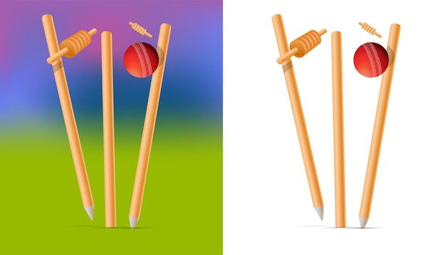 Cricket ball hitting wickets out cricket concept