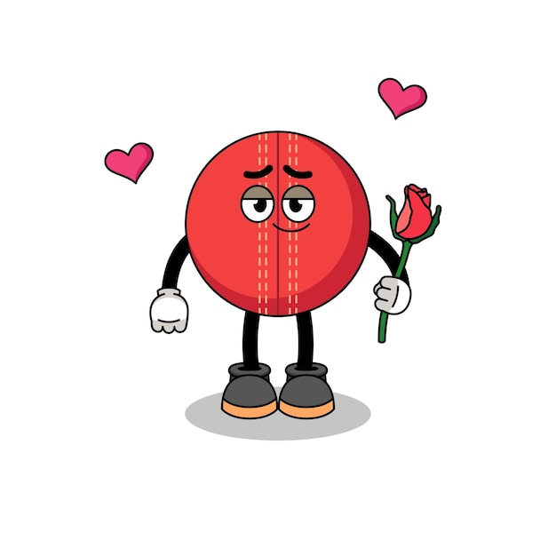 Cricket ball mascot falling in love character design