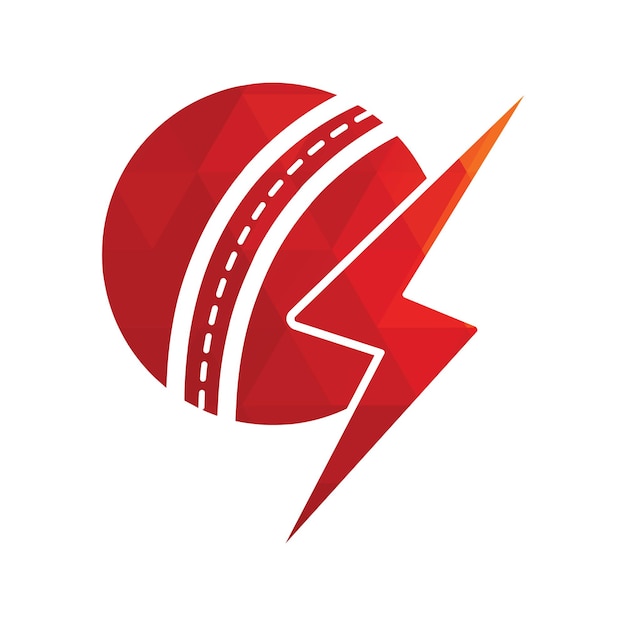 Дизайн векторного логотипа крикетного мяча Гром Векторный логотип крикетного клуба с дизайном молнии