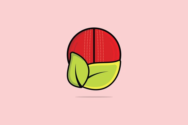 Cricket Ball with Green Leaves vector illustration Sports and organic objects icon concept