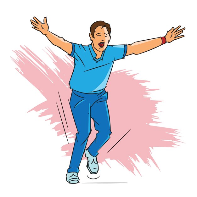 cricket bowler vector colored illustration