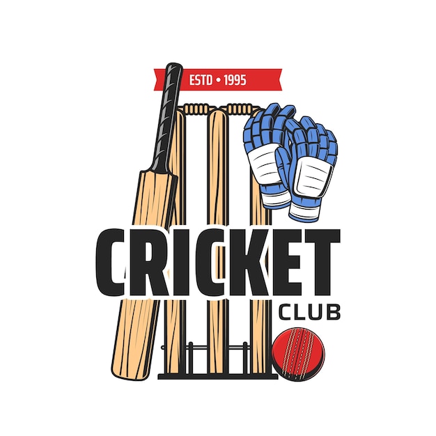 Cricket club icon, sport team league badge or tournament emblem, vector. cricket championship equipment and players sport uniform, cricket game competition